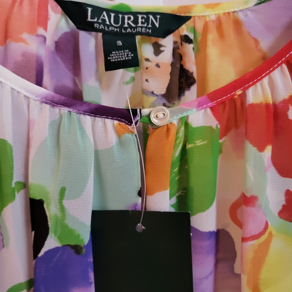 Lauren Ralph Lauren Colorful Floral Blouse NWT Sz S - Picture 5 of 9